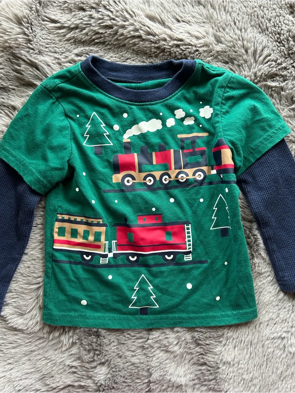The Children's Place Green and Navy Layered-Look Train Long Sleeve Tee